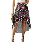 ANRILITA Long Skirts for Women Summer Trendy Flowy Elastic Waist Asymmetrical Ruffle High Low Maxi Skirt with Pockets