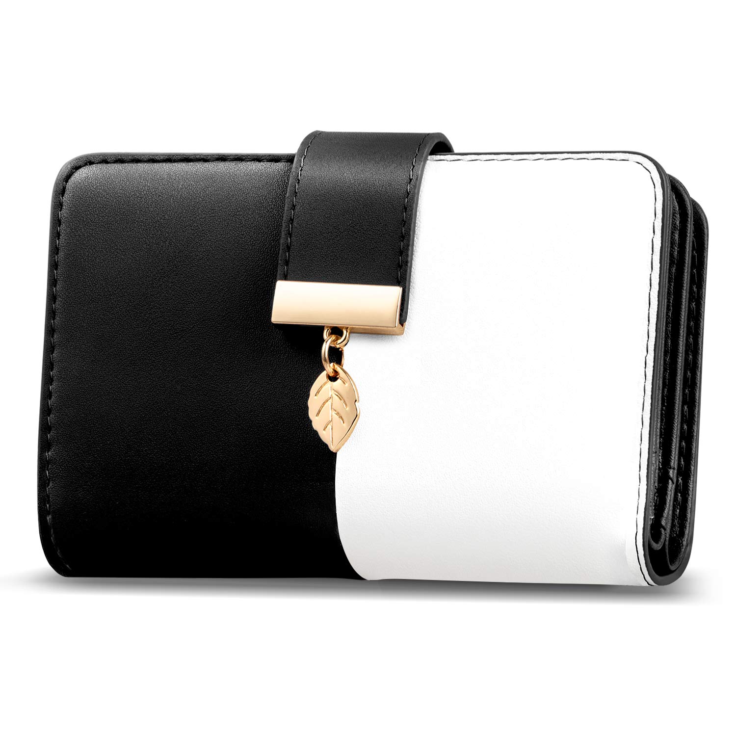 Faneam Ladies Purse RFID Blocking Leather Wallet Women's Small Purse Ladies Bifold Purse Credit Card Wallet with Wrist Strap, 1 Zip Coin Pocket, 14 Card Slots, Exquisite Box (Black)