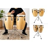 Zenison 9 &amp; 10 inch Conga Drums with Stand Latin Percussion Natural Wood