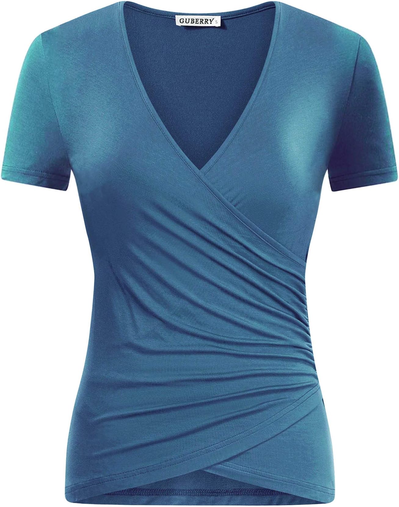 GUBERRY Women's Deep V Neck Short Sleeve Unique Cross Wrap Sexy Slim Fit Tops