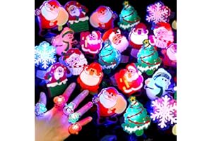 CCINEE 50pcs Christmas Light Up Rings Xmas Santa Sowflake LED Flash Rings for Christmas Stocking Stuffers Bag Filler Party Fa
