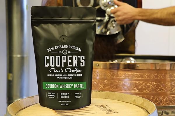BOURBON WHISKEY BARREL AGED COFFEE BEANS, GROUND, SINGLE ORIGIN COLOMBIAN COFFEE AGED IN KENTUCKY BOURBON WHISKEY BARRELS – 12 OZ BAGS