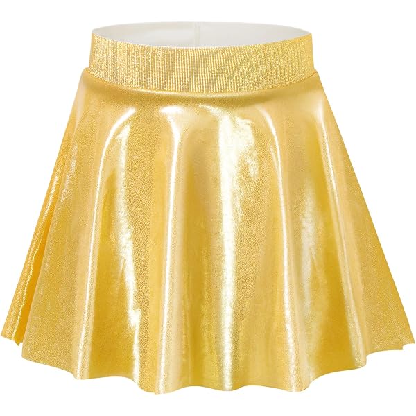 FEYOYA Women's Metallic Pleated Mini Skirt - Shiny Sparkly A-Line Skater Skirt For Parties, Halloween, Club