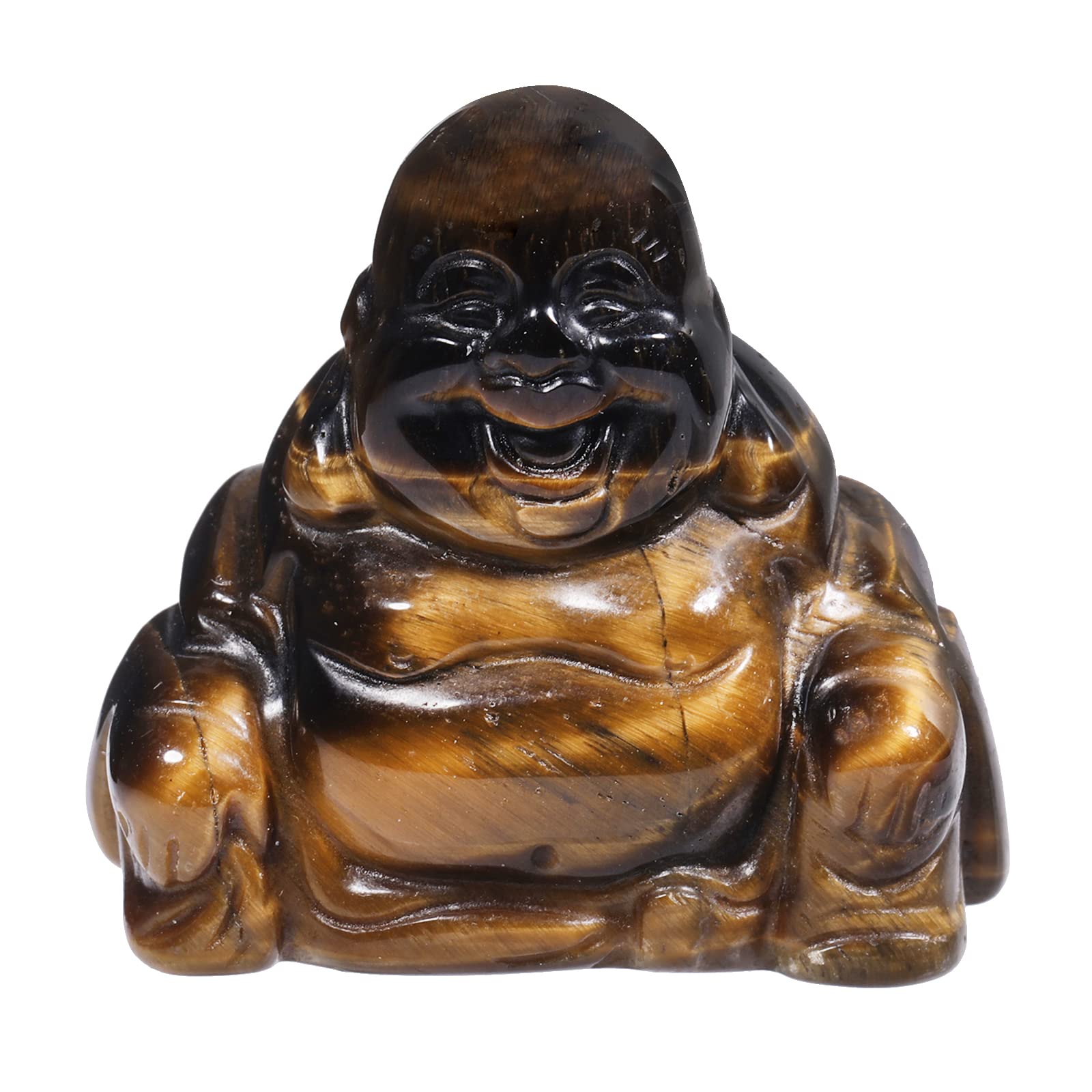 Lovionus89 Hand Carved Crystal Stone Maitreya Buddhism, 1.5 Inch Laughing Happy Buddha Figurine Home Decoration, Tiger's Eye