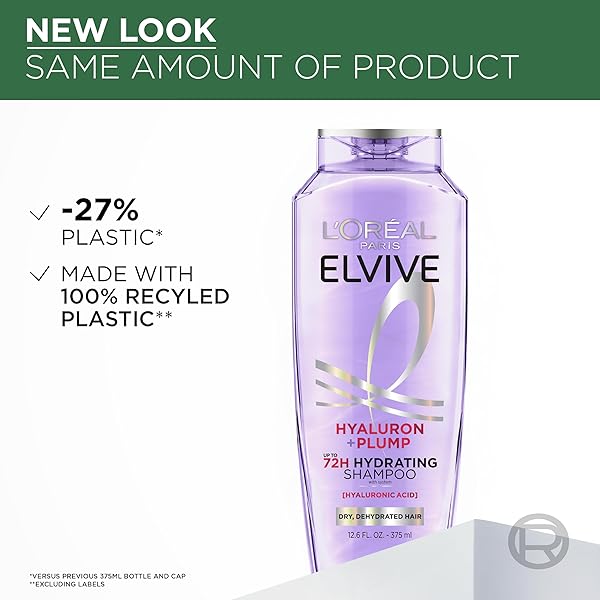 L’OREAL PARIS ELVIVE HYALURON PLUMP HYDRATING SHAMPOO FOR DEHYDRATED, DRY HAIR INFUSED WITH HYALURONIC ACID CARE COMPLEX, PARABEN-FREE, 12.6 FL OZ