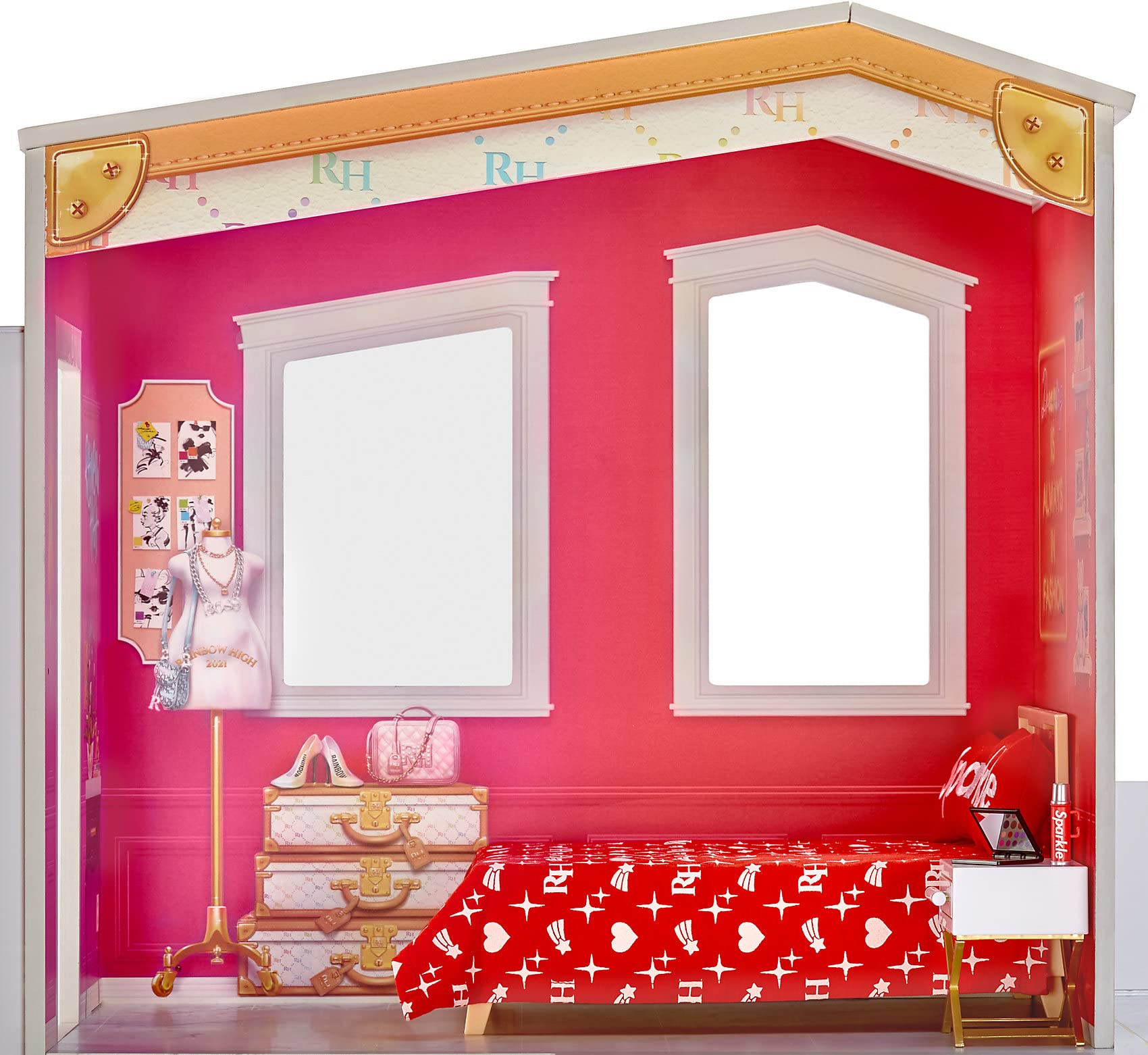 Rainbow High House – 3-Story Wood Doll House (4-Ft Tall & 3-Ft Wide), Fully Furnished Fashion Dollhouse, Working Hot Tub, Shower, Elevator, 50+ Accessories, Gift Toy for Kids Ages 6 7 8+ to 12 Years