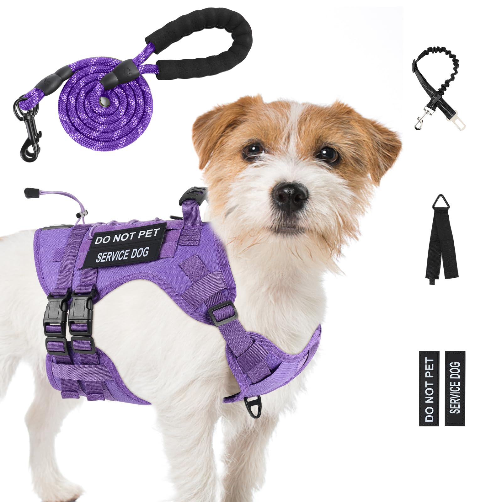 Photo 1 of Yungaspy No Pull Tactical Dog Harness for Small Dogs, Escape Proof Molle Dog Vest Harness and Leash Set, Adjustable Military Service Dog Harness with Handle for Medium Large Dogs(Purple, Small)