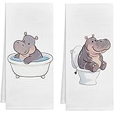 KAOWT Hippo Bathroom Hand Towels, Kids Bathroom Decor, Hippo Animal Lover Gifts, Funny Cute Hippopotamus Decorative Hand Towels for Washroom Restroom Decor, 16x24 Inch Set of 2