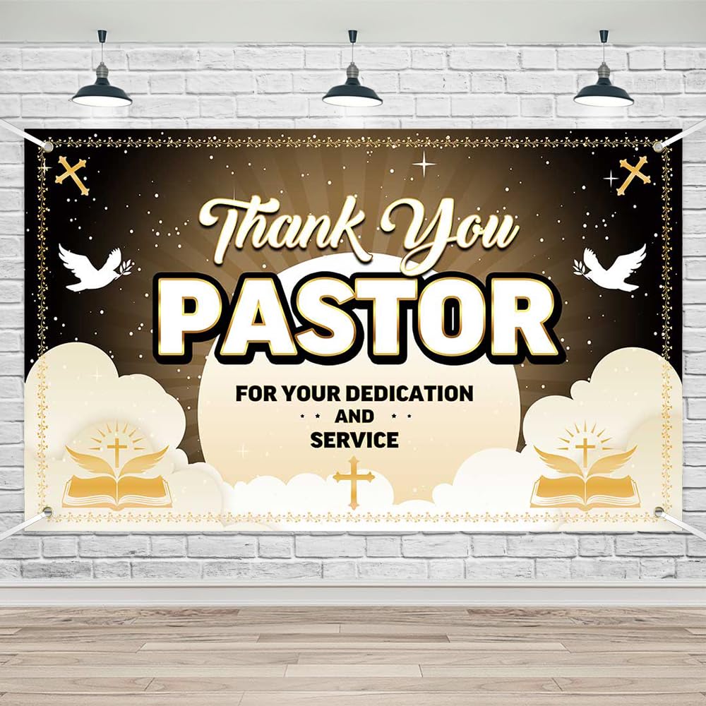 Photo 1 of Lofaris Pastor Appreciation Day Banner - Black Religious Theme with Cross & Dove, 70.8x43.3 Inches, Thank You Party Decorations, Church Event Backdrop, Kids & Family Celebration
