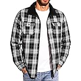 Yousify Mens Sherpa Lined Shirt Jacket Casual Long Sleeve Plaid Shacket Flannel Fleece Full Zip Jacket