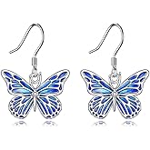 Blue Buterfly Earrings Sterling Silver Blue Opal Butterfly Drop Dangle Earrings for Women Dainty Jewelry Gift for Her Birthday Christmas