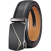 SENDEFN Leather Belt for Men Automatic Ratchet Buckle Slide Dress Casual Belts 1 3/8'' Wide Adjustable Trim to Fit(Black-20)