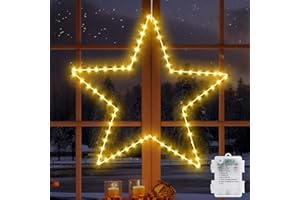Marchpower Christmas Window Star Silhouette Lights, 19inch 70LED Warm White Large Star Lighted Xmas Decoration - Battery Operated Twinkle Fairy Light Timer Outdoor/Indoor Wedding Party Home Décor-1pc