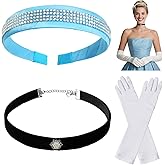 H-Style Princess Costume Accessories Set for Women - Sparkling Princess Blue Tiara Headband, Black Choker & White Gloves, Fairy Tale Dress Up Kit for Halloween 2025 Royal Party