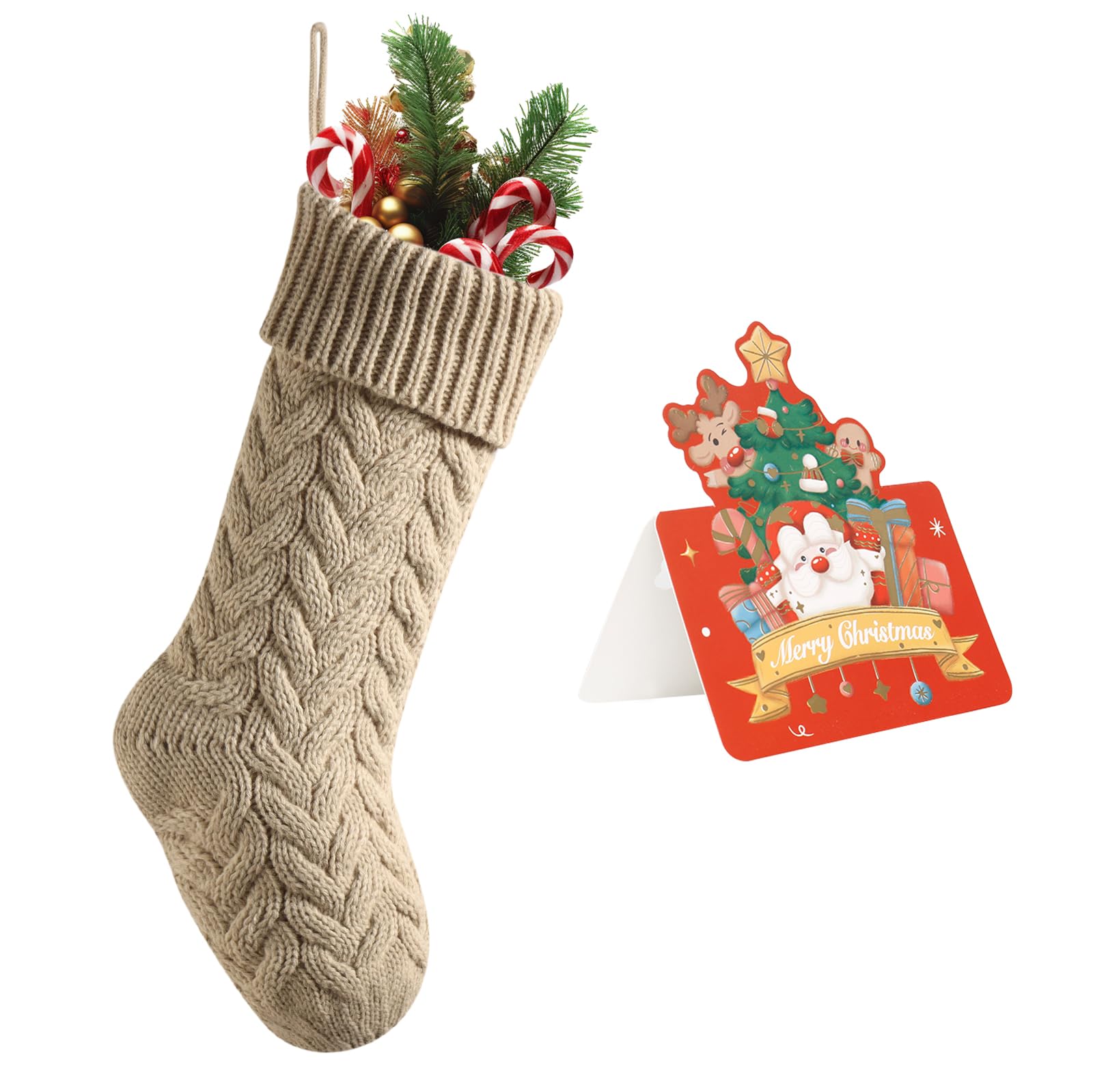 meioro Christmas Stockings with Greeting Card, 46cm/18in Large Size Cable Knit Christmas Stocking, Fireplace Hanging Xmas Stocking for Holiday Family Party Festival Decorations