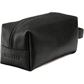 WESLEATH Leather Toiletry Bag for Men &ndash; Water Resistant Travel Dopp Kit - Premium Full Grain Leather Cosmetic Case- Perfect Gifts for Him - Mens Toiletry Bag (Black)