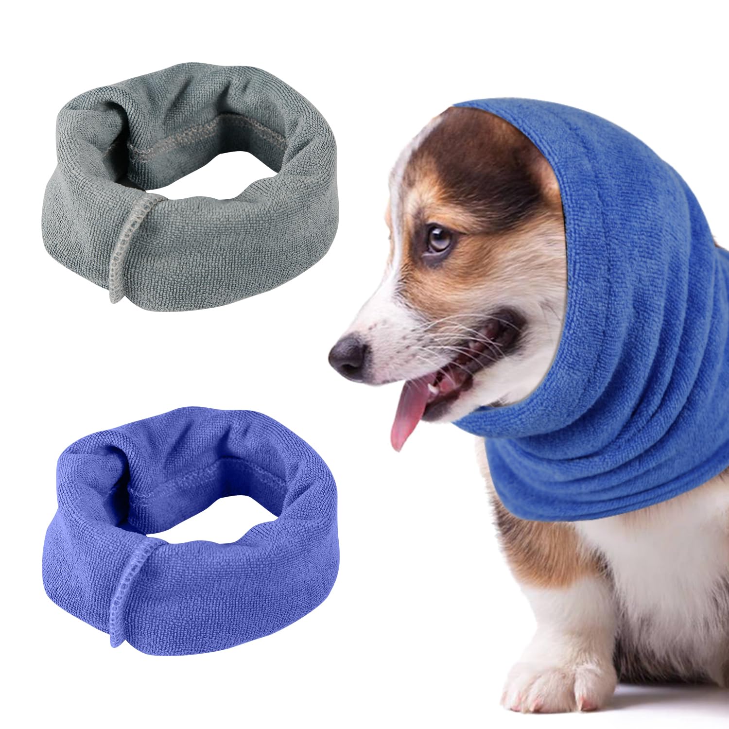 XIHIRCD Quiet Ears for Dogs, No Flap Ear Wraps for Dogs Noise Cancelling Ear Muffs Head & Ears Protection Dog Ear Cover for Dog Cat Neck and Ear Warmer (Gray & Blue, S)