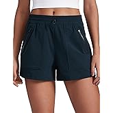 CRZ YOGA High Waisted Hiking Shorts for Women 3" - Water Resistant Cargo for Athletic Travel Outdoor with Zip Pockets