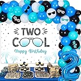 Two Cool Birthday Party Decorations Boy, Two Cool Balloon Garland Kit, Two Cool Sunglasses Theme Backdrop, Number 2 Foil Balloon, 2nd Birthday Decorations for Boys