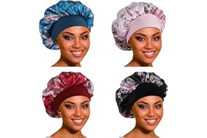 ROYBENS Satin Bonnet Hair Bonnet for Sleeping- 4 Pack Large Bonnets for Women with Elastic Soft Band for Curly Hair Braids