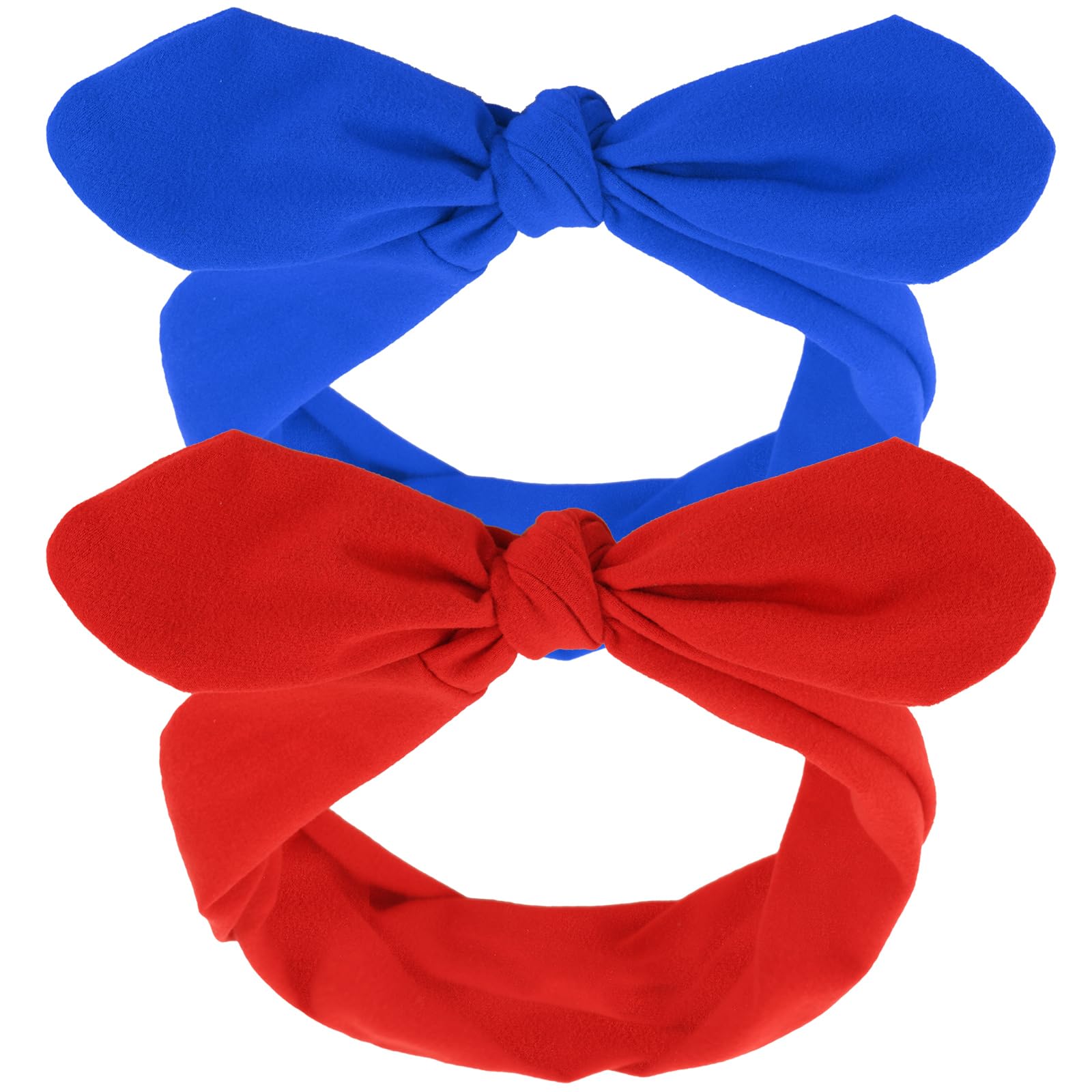 Photo 1 of Hicarer 2 Pcs Bandana Headband for Women Retro Cotton Wide Headwrap with Bows Vintage Halloween Christmas Decor Adjustable Rabbit Ear Bow Hairband for Women(Red and Blue)