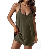 Am Direct Women's Sport Style Casual Slip Mini Dress Sleeveless V-Neck Sundress with Built-in Shorts & Side Pockets