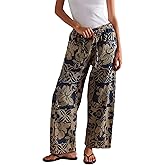 Kedera Women's 2025 Spring Causal Baggy Boyfriend Pants Vintage Wide Leg Printed High Rise Pull-On Barrel Ankle Pants