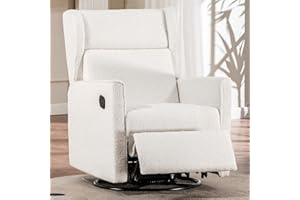 COMHOMA Nursery Rocking Chair Teddy Upholstered Swivel Rocker Recliner Manual Glider Reclining Chair for Living Room Bedroom Offices (Beige,1 PCS)