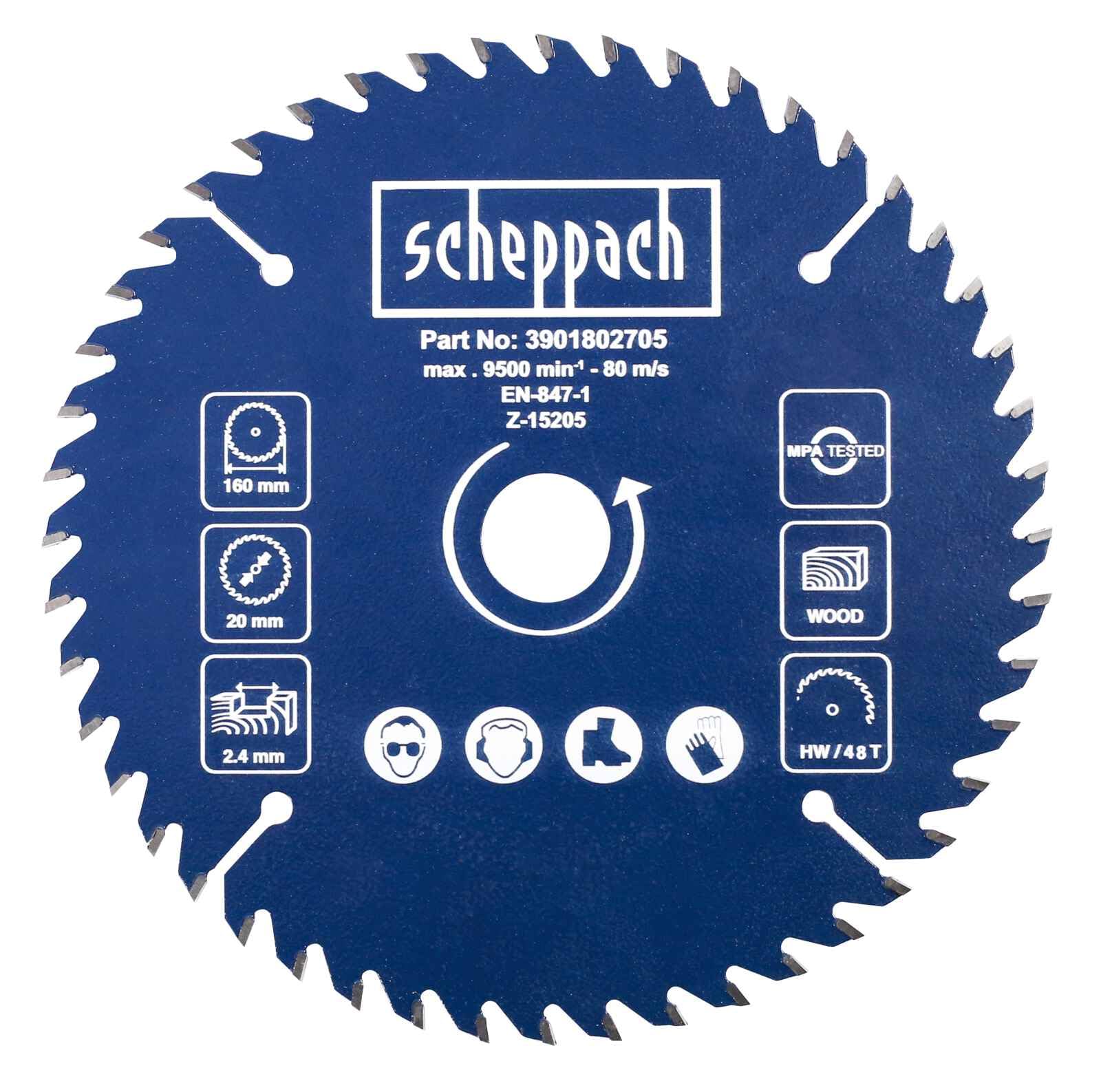 Scheppach 3901802705 accessory saw blade, suitable for plunge saw PL55, solid wood, laminate and plastics, diameter 160 x 20 x 2.2 mm / 48 Z, diameter