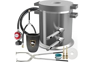 GEIMRSY 18KG Stainless Steel Barrel Propane Furnace with Lifting Clamp, 18KG (39LB) Large Capacity Graphite Crucible, high Temperature Firing of Various Scrap Metals, Complete Hand forging Set