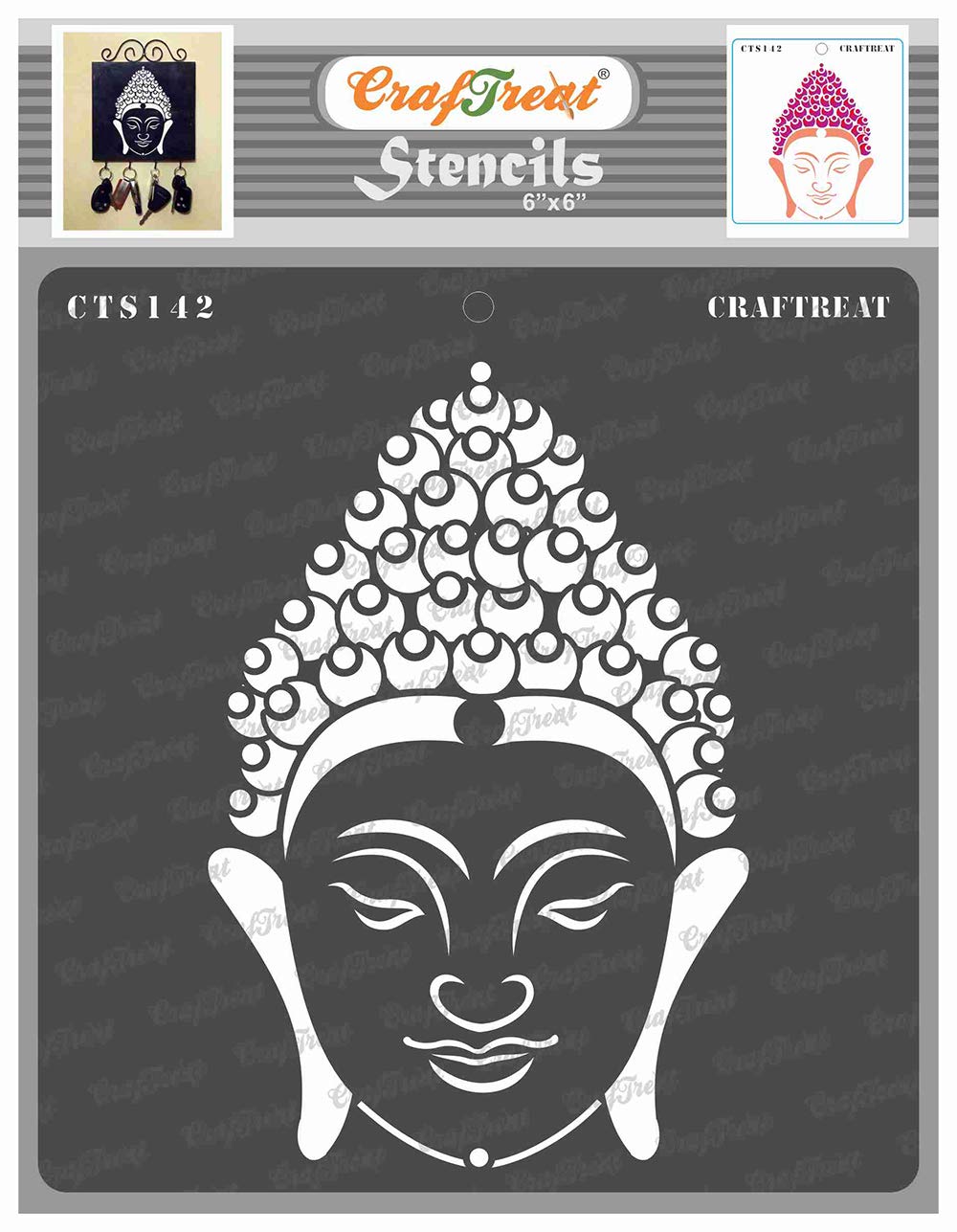 CrafTreat Buddha Stencils for Painting on Wood, Canvas, Paper, Fabric, Floor, Wall and Tile - Buddha 2-6x6 Inches - Reusable DIY Art and Craft Stencils for Home Decor - Buddha Face Stencils