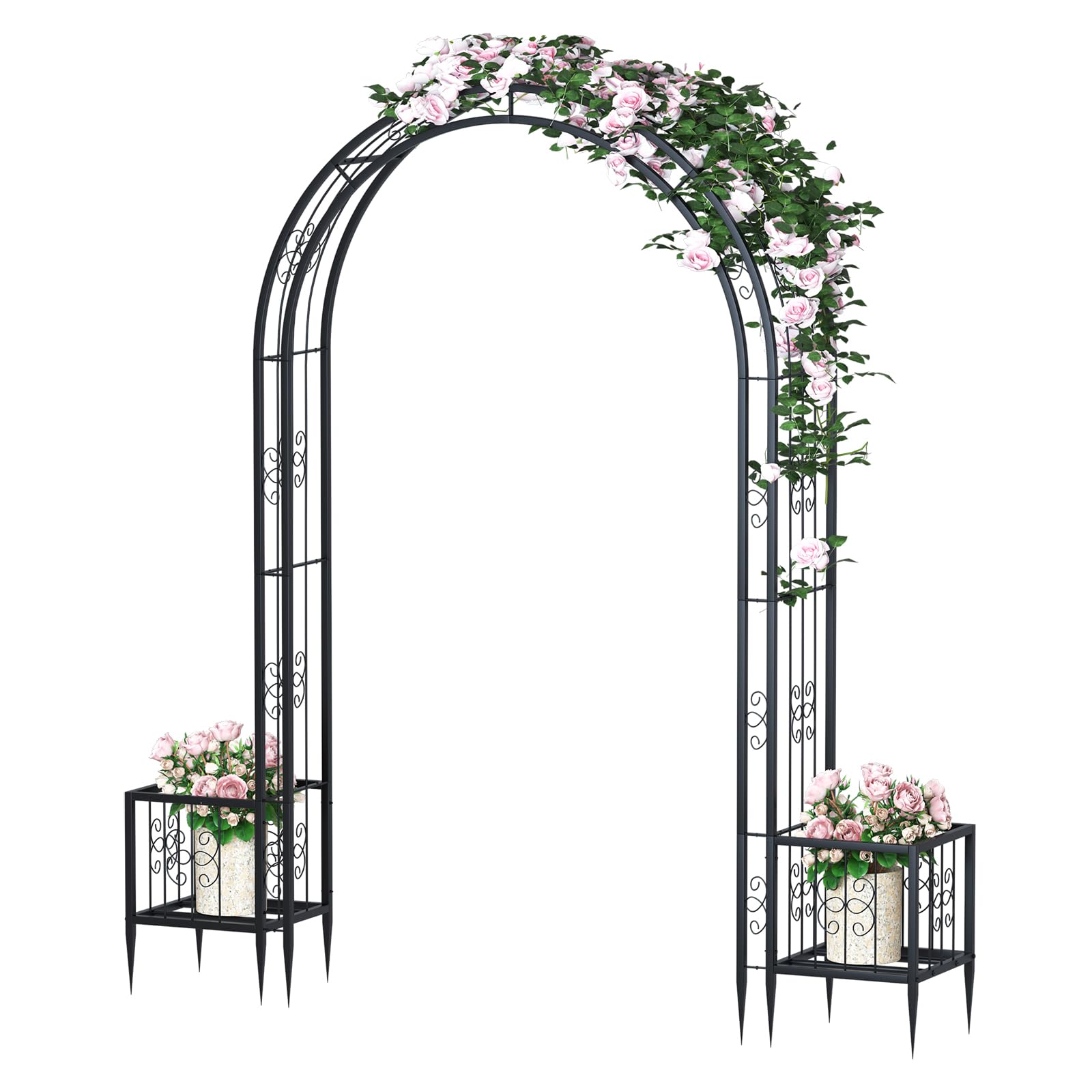 Arbuxzuy 88in Steel Garden Arch Arbor Trellis with Planter Boxes for ...
