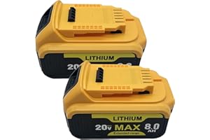 DV8DKV7 2 Pack 8.0Ah Replacement for Dewalt 20V Battery，Compatible with Dewalt Battery DCB200 DCB206 DCB204 DCB203 With LED indicator light, it can be quickly charged and matched with the original charger