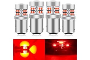 Teguangmei 1157 LED Bulbs Red, Super Bright 19SMD 3030 600LM LED Light Bulbs 7528 2057 2357 BAY15D Car RV Bulbs for Tail Rear Light Brake Reverse Backup Light Bulbs - 4PCS