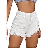 Floerns Women's High Waist Distressed Denim Shorts Raw Hem Straight Leg Jean Shorts