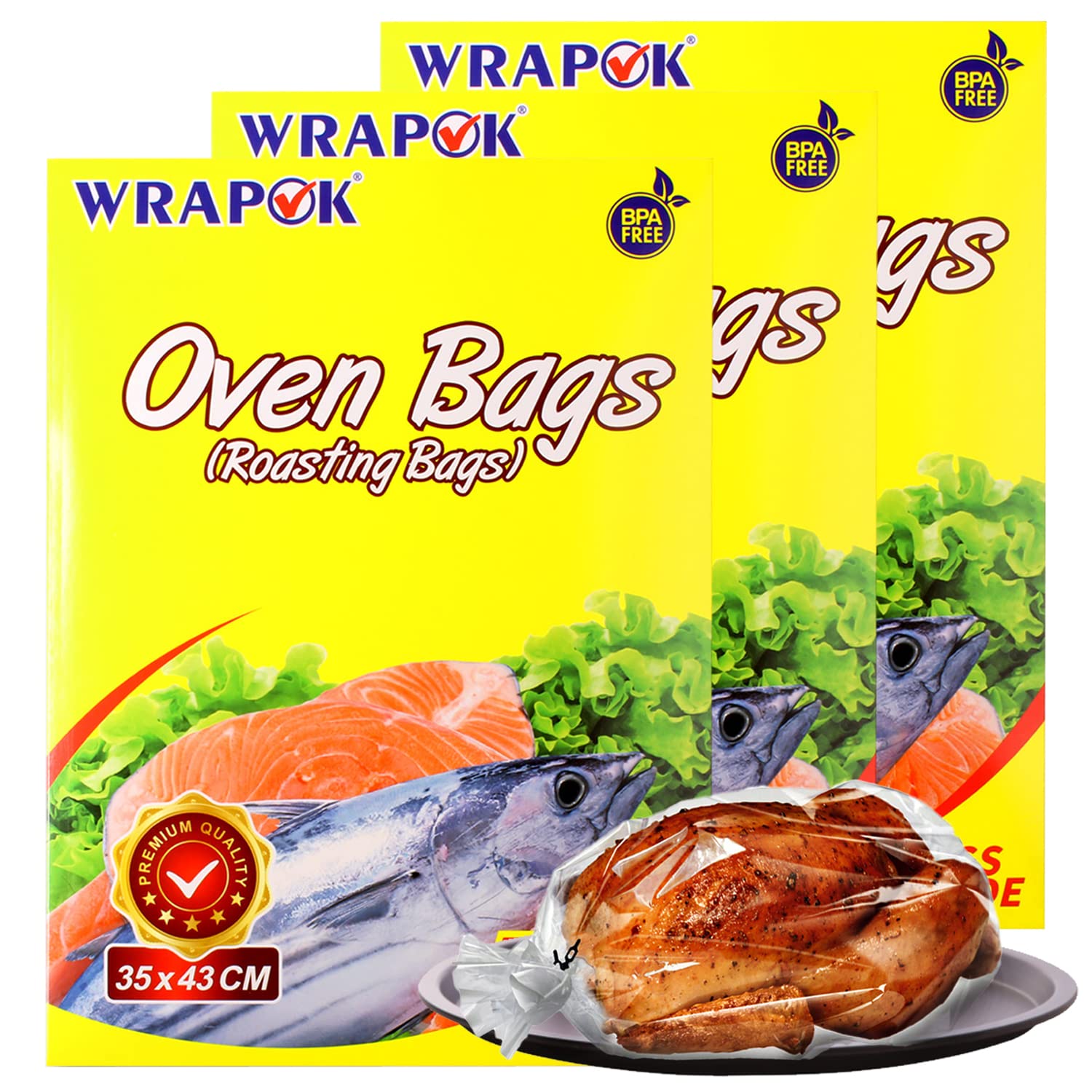 WRAPOK Roasting Cooking Bags Oven Chicken Bag for Meat Poultry Fish Seafood Vegetable, Medium - 15 Bags (14 x 17 Inch)