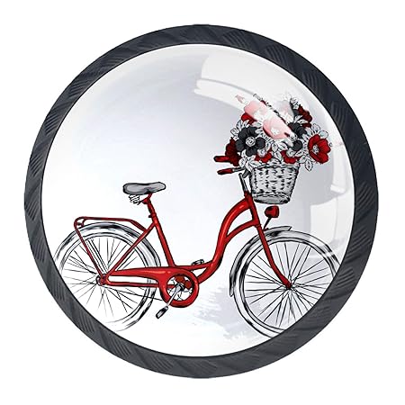 Schublade zieht Rote Fahrradblumen Schrankknöpfe 4er Pack Glas