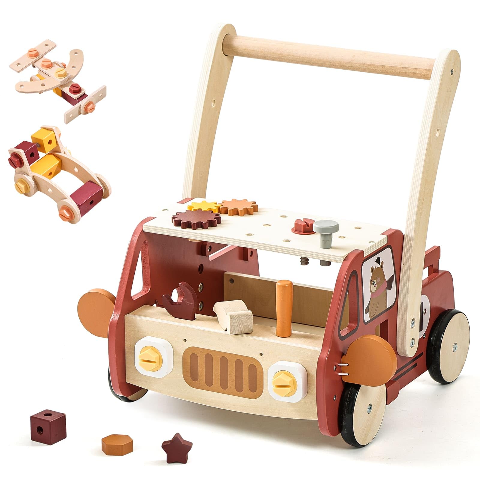 Photo 1 of IEATFO 3-in-1 Wooden Baby Walker Adjustable Height with Tool Bench and Toy Storage Wagon - Multifunctional Toddler Push Walker Ergonomically Designed for Natural Walking - 3+ Years of Continuous Use