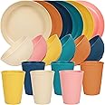 18PCS Wheat Straw Dinnerware Sets for 6, Unbreakable Dinnerware Sets,Dishwasher & Microwave Safe, Reusable Wheat Straw Plates, Bowl Set and Cup Set, Kitchen Outdoor Travel Camping