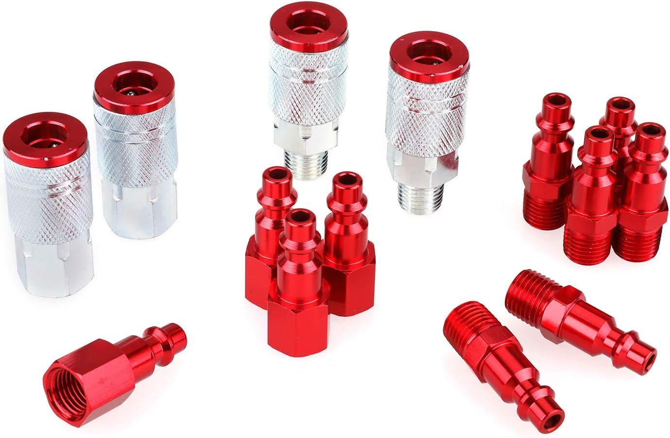 WYNNsky Color Air Compressor Accessories Fittings, 4 Pieces Air Coupler with 10 Pieces Air Plugs,1/4''NPT, I/M Type-Red, 14 Pieces Air Hose Fittings