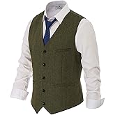PJ PAUL JONES Men's Herringbone Tweed Suit Vest Casual Wool Blend Waistcoat