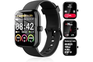 KEEPONFIT Smart Watch for Men Women, 100+ Sports Modes, Heart Rate/SpO2/Sleep Monitor, 1.91" Touch Screen, Bluetooth Calls, IP68 Waterproof Fitness Tracker, Alexa Built-in, iOS Android Compatible (Black)