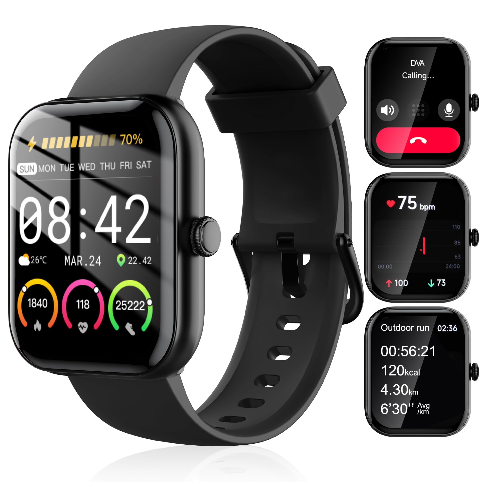 Photo 1 of Smart Watch for Men Women, 100+ Sports Modes, Heart Rate/SpO2/Sleep Monitor, 1.91" Touch Screen, Bluetooth Calls, IP68 Waterproof Fitness Tracker, Alexa Built-in, iOS Android Compatible (Black)