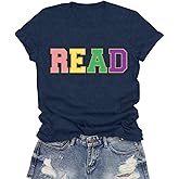 LuxLass Womens Reading Shirts Read Printing T-Shirt Reader Tee Teacher Tops