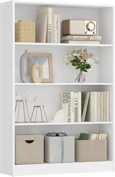 VASAGLE 4 Tier Bookcase with Adjustable Shelves 80 x 24 x 121 cm White LBC108T14