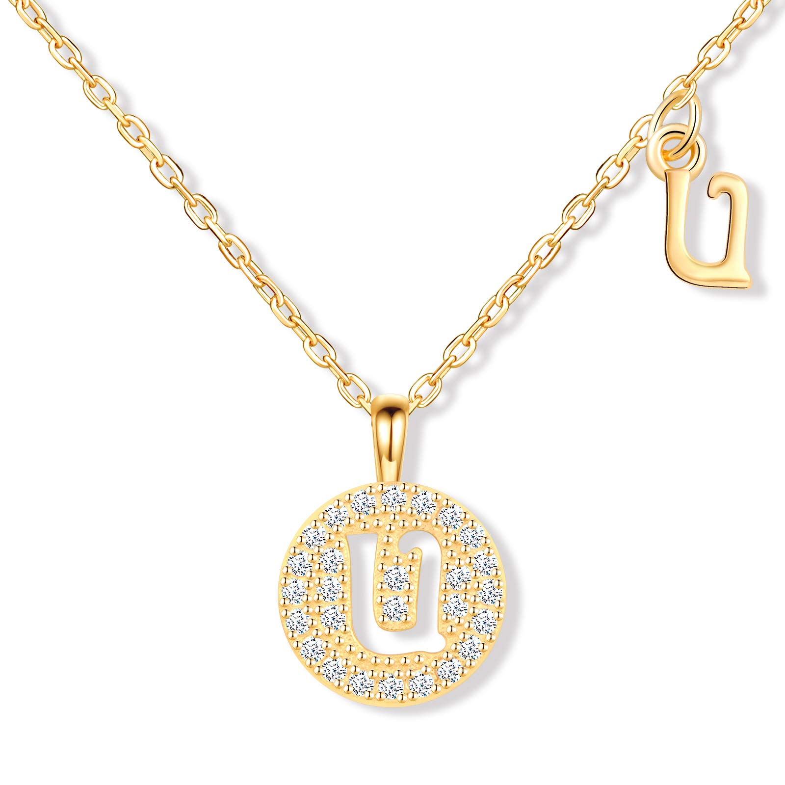 MicLee Women's girl's Necklace pendant, 925 Sterling Silver necklace, Fashion letter diamond necklace, Gold the letter U necklace pendant, Inlaid zircon, beautiful and shining pendant