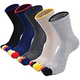 CaiDieNu Mens Toe Socks Cotton Athletic Running Five Finger Crew Socks, 5 Pairs
