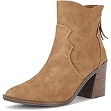 Coutgo Women's Ankle Boots Chunky Block Heel Back Zipper Pointd Toe Suede Fall Winter Bootie Shoes