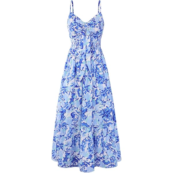 GRACE KARIN Summer Dresses for Women 2026 Vacation,Smocked Floral Maxi  Dresses,Boho Beach Long Sundress Beige Black S at Amazon Women's Clothing  store