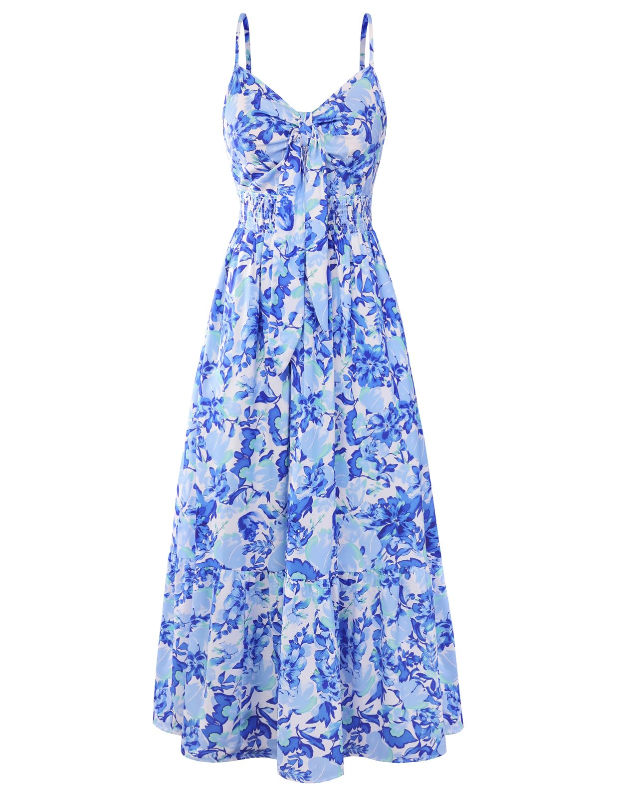 GRACE KARIN Womens Summer Floral Maxi Dresses 2026 Long Flowy Boho Dress Beach Vacation Sundresses Casual Clothes with Pocket Blue Flower Vine M Image